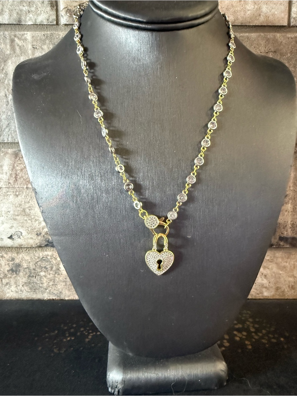 Freida Rothman Sterling Heart Lock Crystal Pendant Necklace